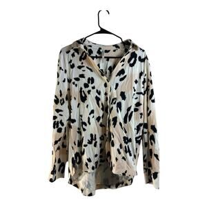 Soma Embraceable Long Sleeve Night Shirt, Cream, Black Animal Print, Size XS NWT